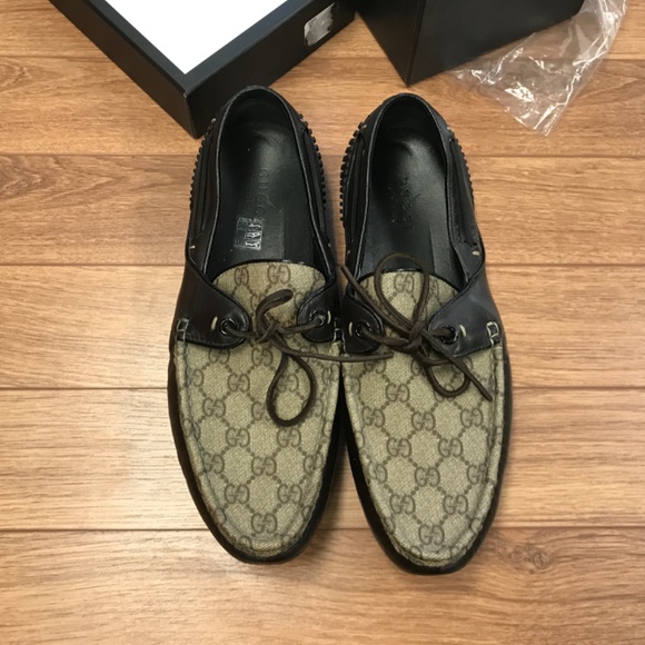 Gucci beige and brown Guccisima leather men’s loafers size 11.5 - Picture 1 of 13